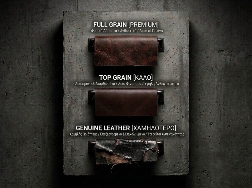 Διάγραμμα ποιοτήτων δέρματος - Full Grain vs Top Grain vs Genuine Leather - KLEIN MINE