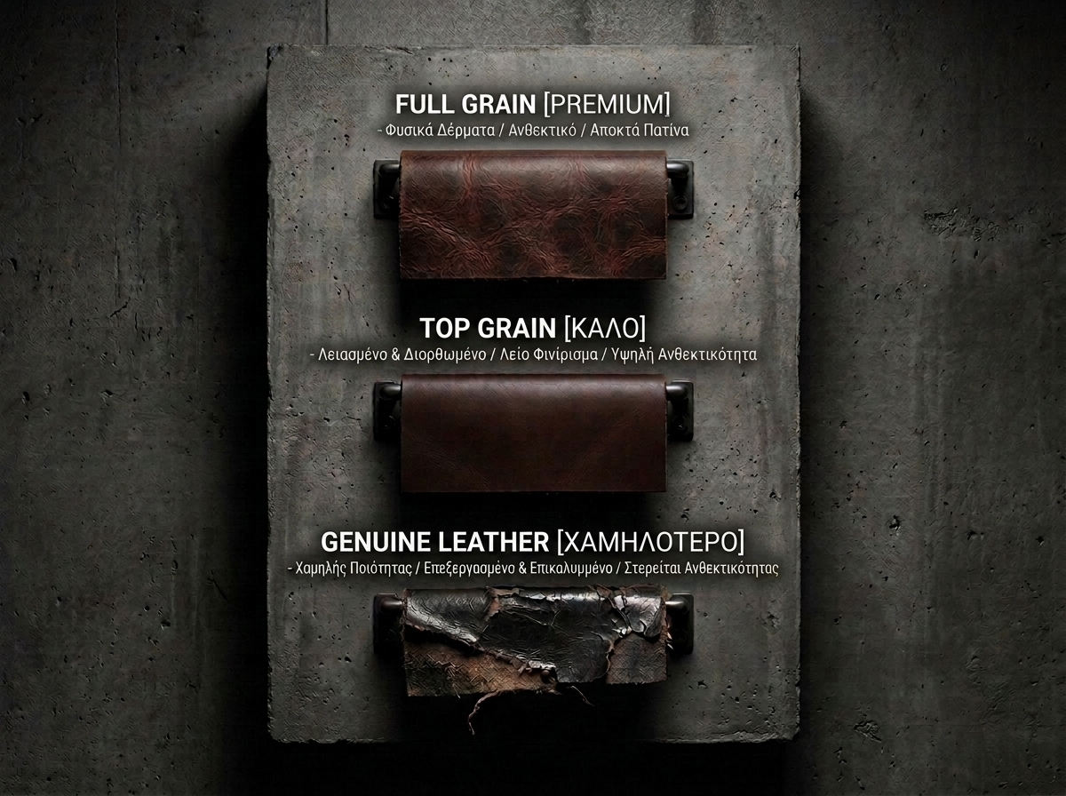 Διάγραμμα ποιοτήτων δέρματος - Full Grain vs Top Grain vs Genuine Leather - KLEIN MINE