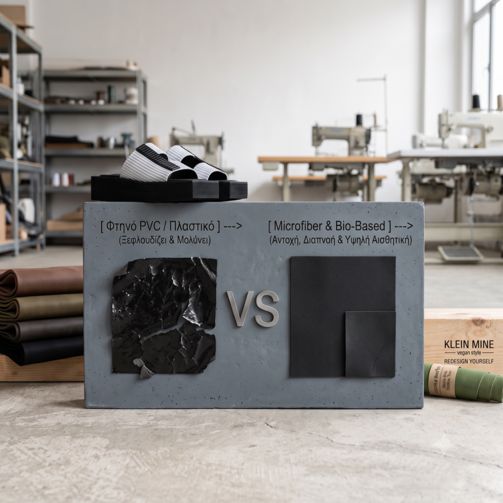 Σύγκριση υλικών vegan leather και φτηνού PVC από την KLEIN MINE